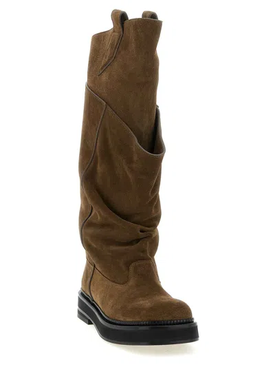 Attico Robin Passeggiata Suede Knee-high Boots In Brown