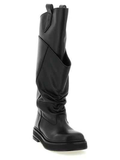 Attico 'passeggiata' Black Boots With Heel-tab And Rubber Sole In Leather Woman