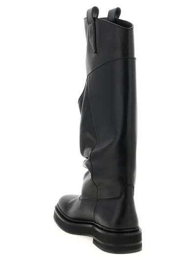 Attico 'passeggiata' Black Boots With Heel-tab And Rubber Sole In Leather Woman
