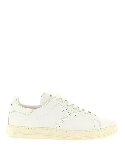 Tom Ford Perforated-logo Leather Sneakers In White