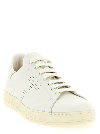 Tom Ford Perforated-logo Leather Sneakers In White