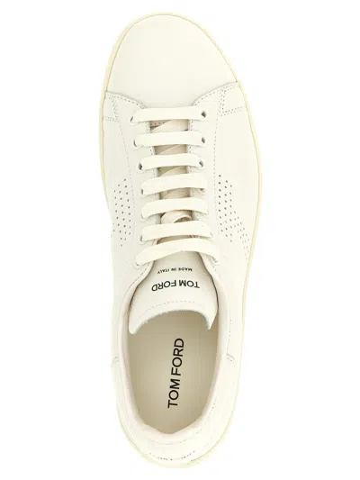 Tom Ford Perforated-logo Leather Sneakers In White