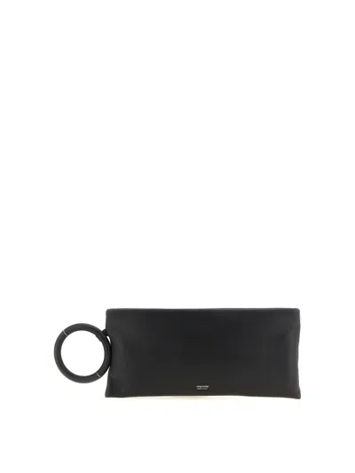 Tom Ford Aura Leather Clutch Bag With Lettering Logo On The Front In Black