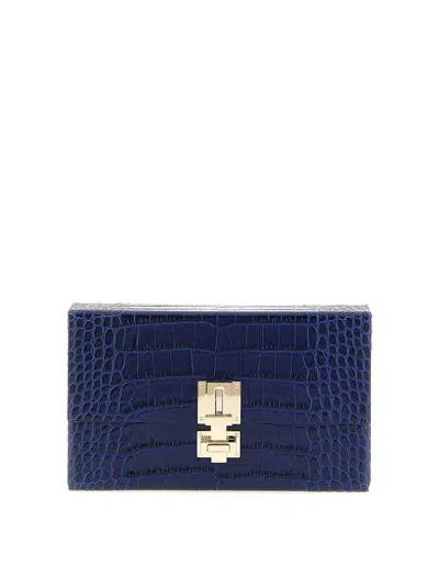 Tom Ford Rectangular Clutch Crocodile Texture Gold Hardware In Blue