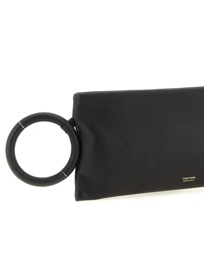 Tom Ford Aura Leather Clutch Bag With Lettering Logo On The Front In Black