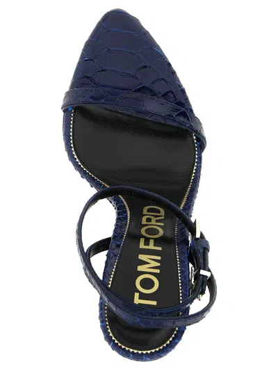 Tom Ford Laminated Leather Sandals With Iconic Padlock In Blue