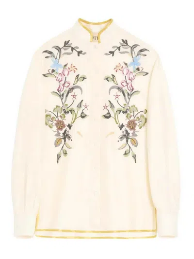 Valentino Garavani Floral Embroidery Shirt Shirt And Blouse Beige In Brown