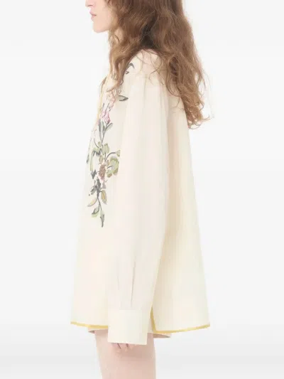 Valentino Garavani Floral Embroidery Shirt Shirt And Blouse Beige In Brown