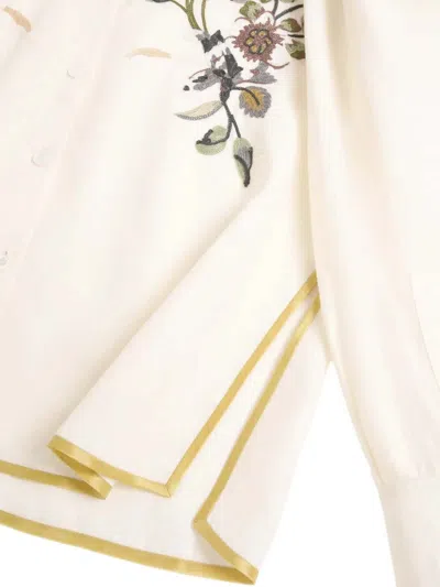 Valentino Garavani Floral Embroidery Shirt Shirt And Blouse Beige In Brown