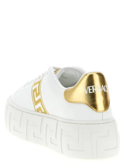 Versace La Greca Embroidered Platform Sneakers In Gold