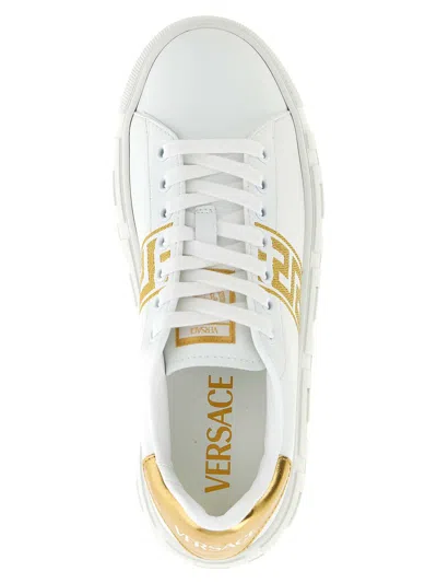 Versace La Greca Embroidered Platform Sneakers In Gold