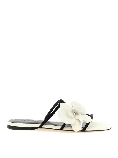 Zimmermann Orchid Floral Flat Strappy Open Toe Sandals In White