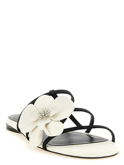 Zimmermann Orchid Floral Flat Strappy Open Toe Sandals In White