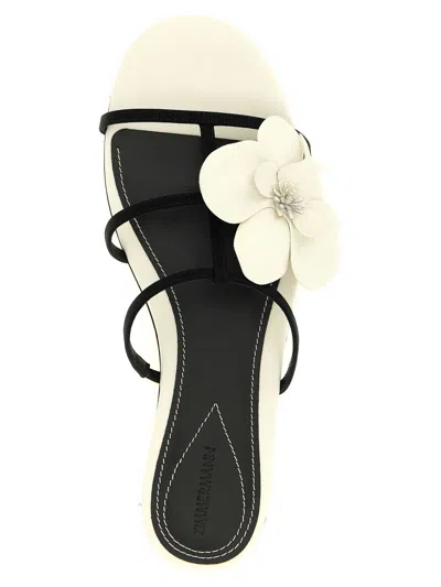 Zimmermann Orchid Floral Flat Strappy Open Toe Sandals In White