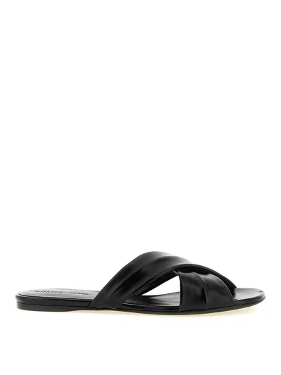 Khaite Liria Glossed-leather Sandals In Black
