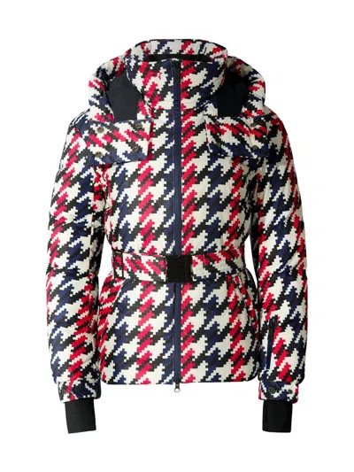 Perfect Moment Candice Hooded Belted Houndstooth Down Ski Jacket In Multi