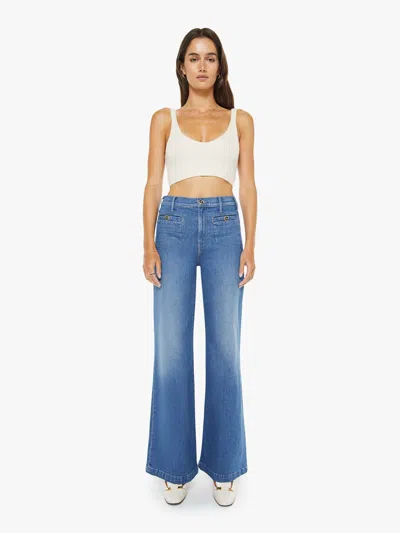 Mother Womens Whisk Me Away Hustler Roller Sneak Wide-leg Denim Jeans In Blue