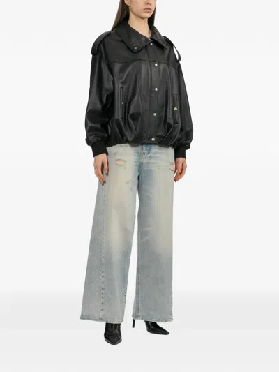Halfboy Snap-button Leather Jacket In Black