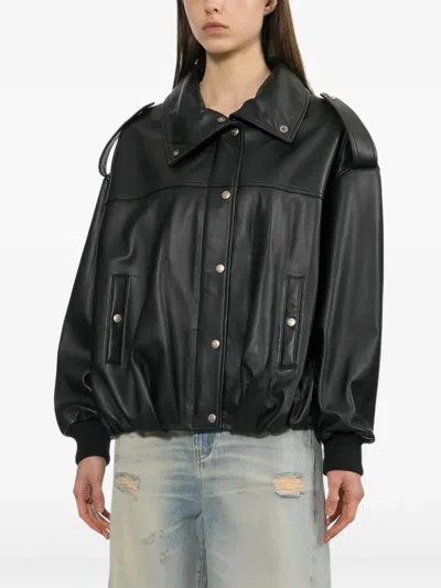 Halfboy Snap-button Leather Jacket In Black