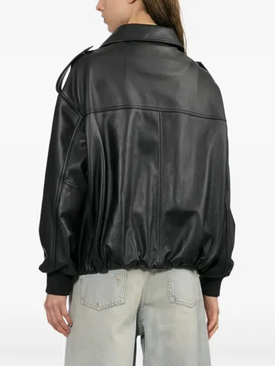 Halfboy Snap-button Leather Jacket In Black