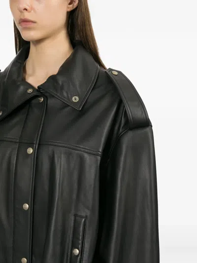 Halfboy Snap-button Leather Jacket In Black