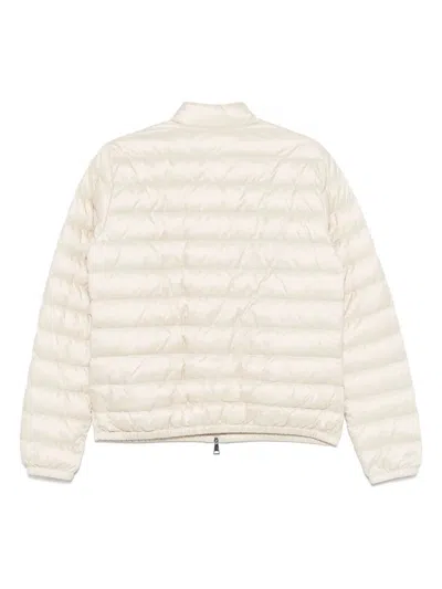 Moncler White Crop Down Jacket With Drawstring In Neutral
