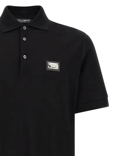 Dolce & Gabbana Piquet Polo Shirt With Logo Plate In Black
