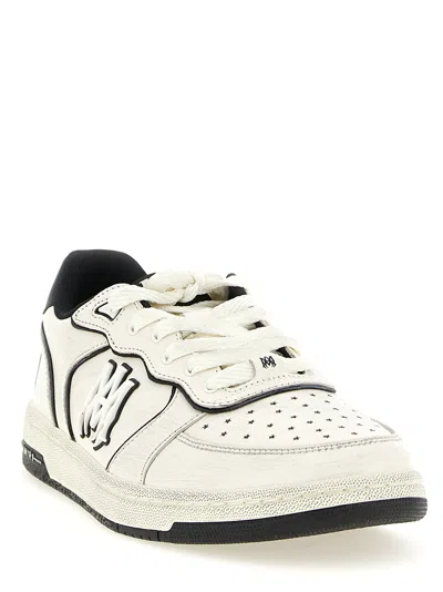 Amiri Newport White Sneakers Low Top With Logo Patch On The Side And Contrasting Heel With Leather Logo Le In Metallic