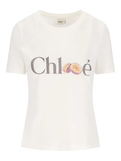 Chloé Baby Fit T-shirt In Cotton Jersey With Passion Fruit Print In White
