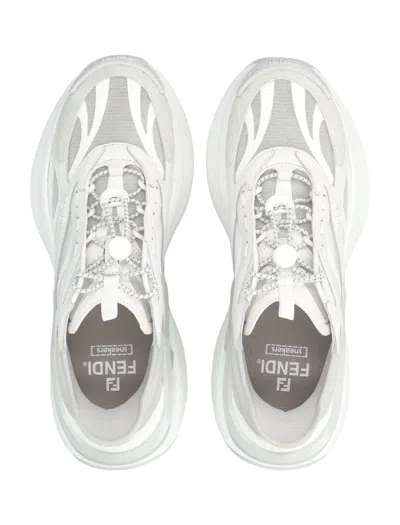 Fendi Light Mesh Sneakers Chunky Sole Pull Tab In White