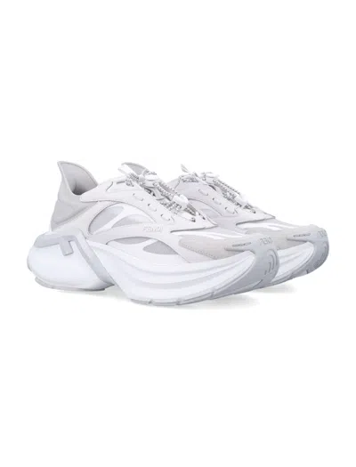 Fendi Light Mesh Sneakers Chunky Sole Pull Tab In White