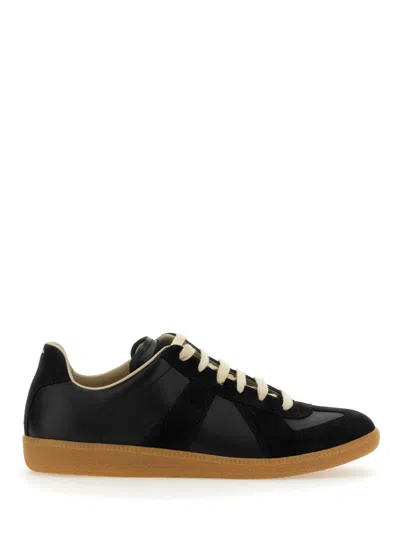 Maison Margiela Casual Low Top Sneakers With Suede Panels In Black