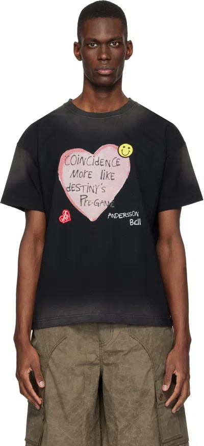 Andersson Bell Black Essential Spray Wash Heart Message T-shirt In Multi