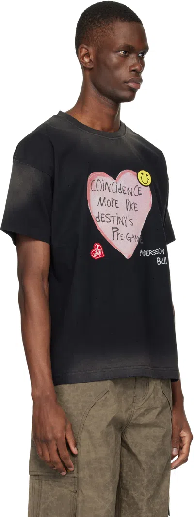 Andersson Bell Black Essential Spray Wash Heart Message T-shirt In Multi