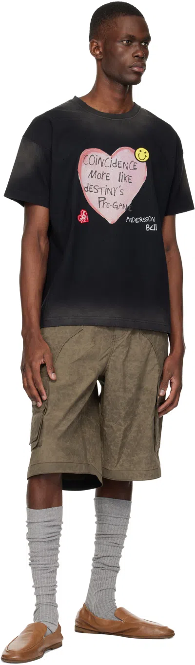 Andersson Bell Black Essential Spray Wash Heart Message T-shirt In Multi