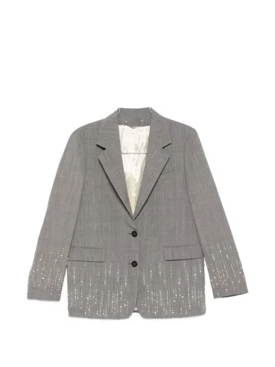 Golden Goose Wool Single Breasted Jacket Check Pattern In Neutral