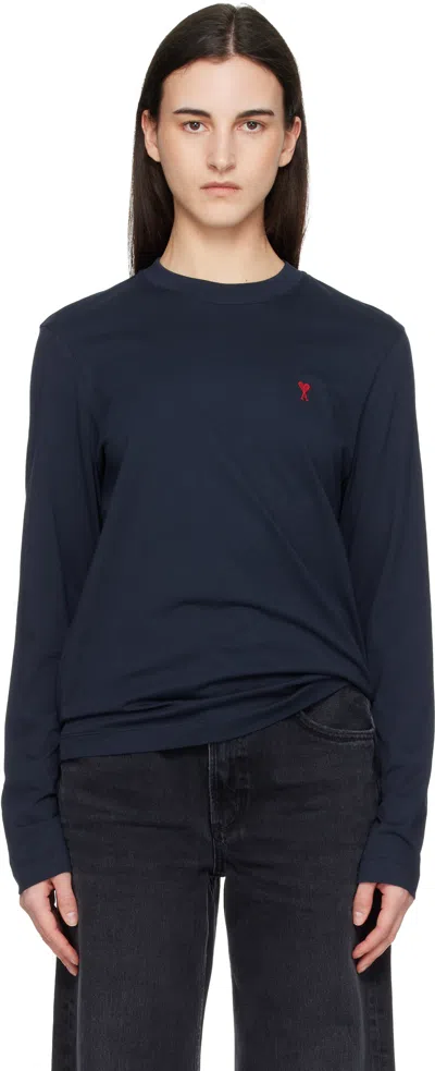 Ami Alexandre Mattiussi Classic Crew Neck Sweater With Embroidered Heart Detail In Blue