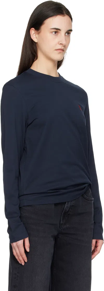 Ami Alexandre Mattiussi Classic Crew Neck Sweater With Embroidered Heart Detail In Blue