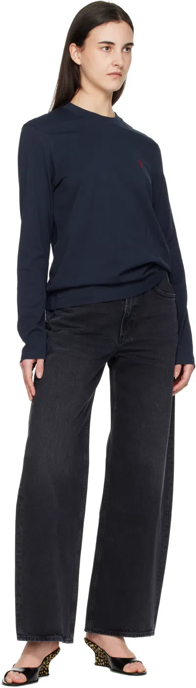 Ami Alexandre Mattiussi Classic Crew Neck Sweater With Embroidered Heart Detail In Blue