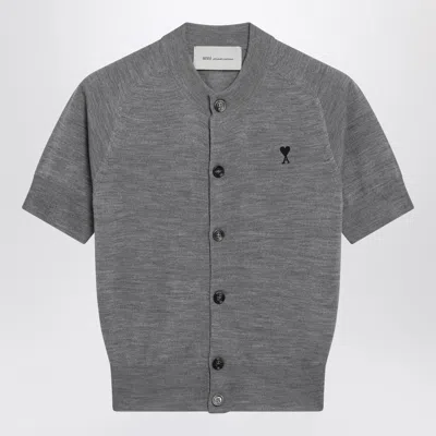 Ami Alexandre Mattiussi Ami Paris Embroidered Heart Round Collar Short Sleeve Sweater In Gray