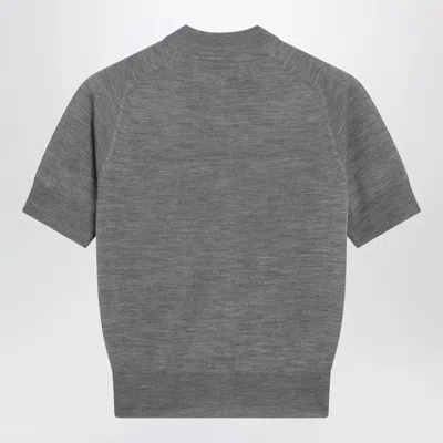 Ami Alexandre Mattiussi Ami Paris Embroidered Heart Round Collar Short Sleeve Sweater In Gray