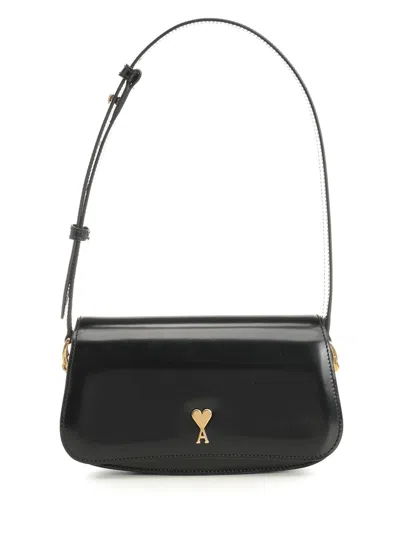 Ami Alexandre Mattiussi Paris Paris Black Shoulder Bag With Adc Plaque On The Front And Adjustable Shoulder Strap In Leather