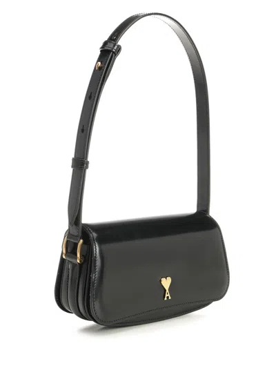 Ami Alexandre Mattiussi Paris Paris Black Shoulder Bag With Adc Plaque On The Front And Adjustable Shoulder Strap In Leather