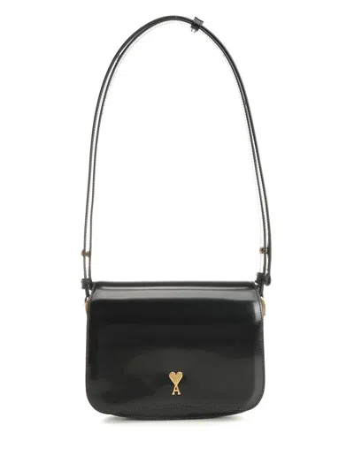Ami Alexandre Mattiussi Paris Paris Black Shoulder Bag With Adc Plaque On The Front And Adjustable Shoulder Strap In Leather