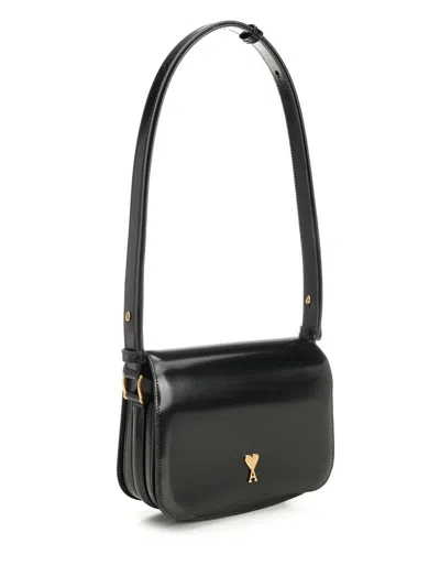 Ami Alexandre Mattiussi Paris Paris Black Shoulder Bag With Adc Plaque On The Front And Adjustable Shoulder Strap In Leather