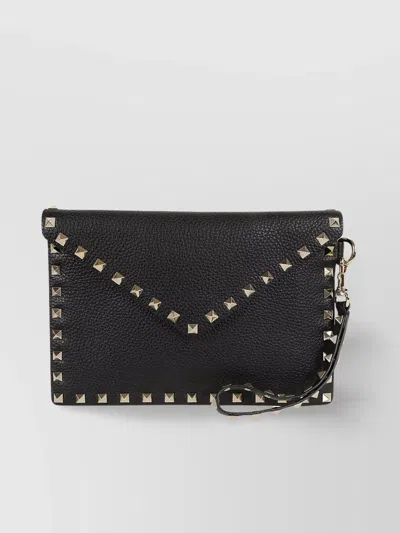 Valentino Rockstud Medium Flat Pouch In Black