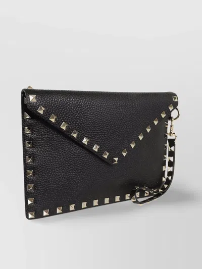 Valentino Rockstud Medium Flat Pouch In Black