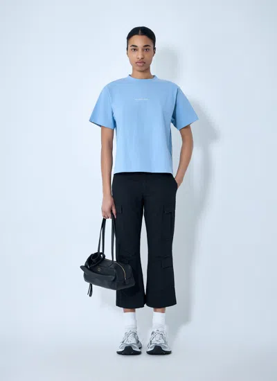 Balenciaga Logo Embroidered Cotton Jersey T-shirt In Blue
