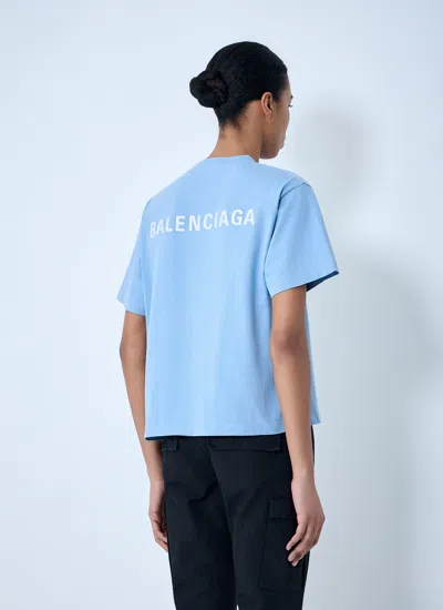 Balenciaga Logo Embroidered Cotton Jersey T-shirt In Blue