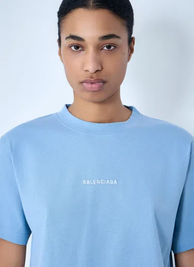 Balenciaga Logo Embroidered Cotton Jersey T-shirt In Blue